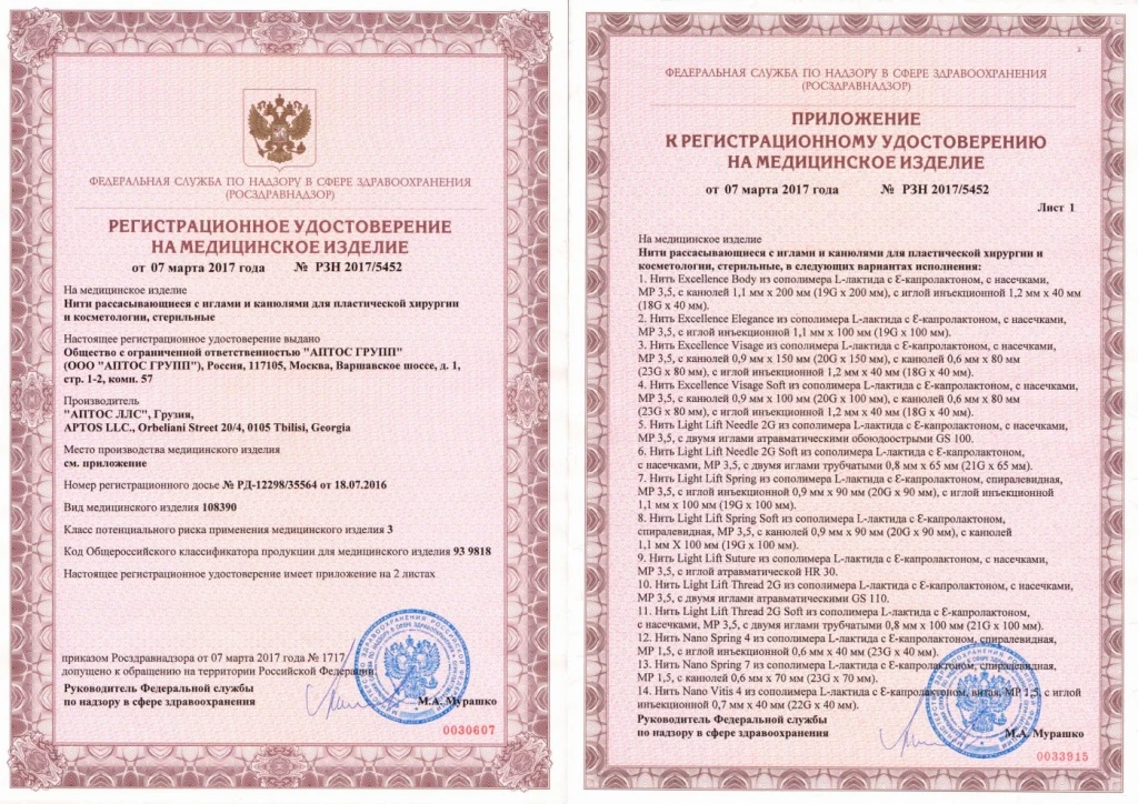 АПТОС. Регистрационное удовтоверение